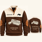 Wallpaper Hanger Finish Planner Sports Sweatshirt in Brown, original garment front and back views with cream technical wallpaper seam roller and smoothing brush artwork, occupation lettering, cream front yoke and plain tan elbow patches.; visible custom-name and SINCE 2000 sample text on the garment.
