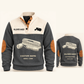 Wallpaper Hanger Finish Planner Sports Sweatshirt in Grey, original garment front and back views with cream technical wallpaper seam roller and smoothing brush artwork, occupation lettering, cream front yoke and plain tan elbow patches.; visible custom-name and SINCE 2000 sample text on the garment.