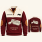 Wallpaper Hanger Finish Planner Sports Sweatshirt in Jujube Red, original garment front and back views with cream technical wallpaper seam roller and smoothing brush artwork, occupation lettering, cream front yoke and plain tan elbow patches.; visible custom-name and SINCE 2000 sample text on the garment.