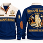 Wallpaper Hanger Hands Behind the Trade Sports Sweatshirt in Navy, front and back with wallpaper roll, smoothing brush and seam roller, plus illustrative sample name and year.