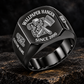 Black-finish Wallpaper Hanger Heritage Emblem signet ring with patterned wallpaper-roll, seam-roller and pasting-brush engraving, and illustrated CUSTOM NAME and SINCE 2000 text
