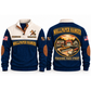 Wallpaper Hanger Main Street Finish Sports Sweatshirt in Navy, front and back garment views with wallpaper roll, smoothing brush and seam roller, nostalgic Main Street town illustration, FINISHING MAIN STREET lettering and source sample YOUR NAME and SINCE 2000 text.