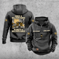 Wallpaper Hanger Once and Always Vintage Hoodie in Dark Gray, front and back views with work boots and wallpaper rolls, a smoothing brush and a seam roller, coordinated sleeve and chest emblems, and illustrative sample text CUSTOM NAME and SINCE 2000.