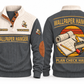 Wallpaper Hanger Plan Check Hang Sports Sweatshirt in Grey, original front and back views. Wallpaper rolls, a paste brush and a seam roller over a plan sheet and pencil within a distressed sunset roundel. WALLPAPER HANGER and PLAN CHECK HANG lettering; YOUR NAME and SINCE 2000 are fixed illustrative sample text.