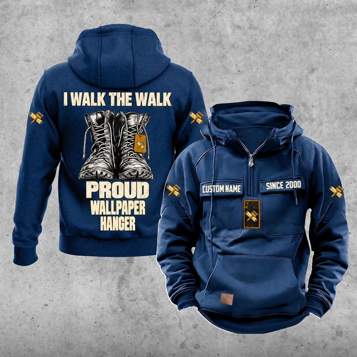 Wallpaper Hanger Proud Walk Vintage Hoodie, Dark Blue.