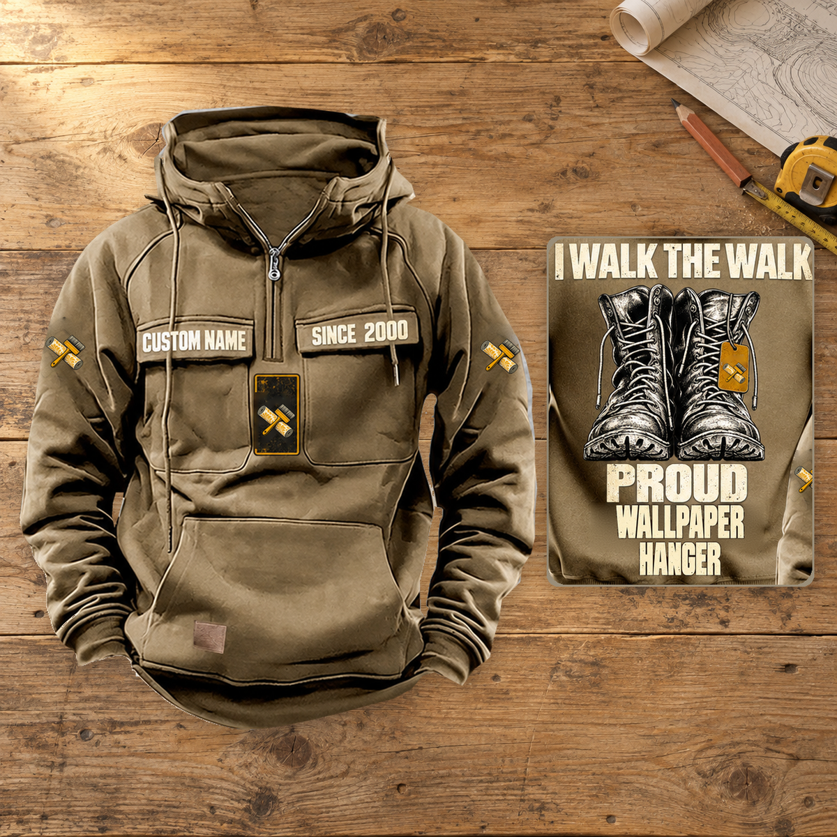 Wallpaper Hanger Proud Walk Vintage Hoodie, Kaki hero.