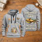 Wallpaper Hanger Skills Stay With You Quarter-Zip Hoodie in Light Grey, full authentic front and back views with matching wallpaper hanger tools and equipment artwork, original sample name/year and Skills Stay With You slogan. On a wallpaper hanger workbench.