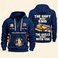 Wallpaper Hanger Skills Stay With You Quarter-Zip Hoodie in Navy, full authentic front and back views with matching wallpaper hanger tools and equipment artwork, original sample name/year and Skills Stay With You slogan.