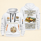 Wallpaper Hanger Skills Stay With You Quarter-Zip Hoodie in White, full authentic front and back views with matching wallpaper hanger tools and equipment artwork, original sample name/year and Skills Stay With You slogan.