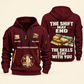 Wallpaper Hanger Skills Stay With You Quarter-Zip Hoodie in Wine Red, full authentic front and back views with matching wallpaper hanger tools and equipment artwork, original sample name/year and Skills Stay With You slogan.