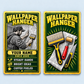 Front and reverse of one Wallpaper Hanger Trade Legend aluminum wallet card, with wallpaper installer illustration, brush, seam roller and trimming knife