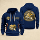 Wallpaper Hanger Hanging With Pride Quarter-Zip Hoodie in Navy, full authentic front and back views with matching wallpaper hanger tools and equipment artwork, original sample name/year and trade-pride badge lettering.