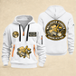Wallpaper Hanger Hanging With Pride Quarter-Zip Hoodie in White, full authentic front and back views with matching wallpaper hanger tools and equipment artwork, original sample name/year and trade-pride badge lettering.