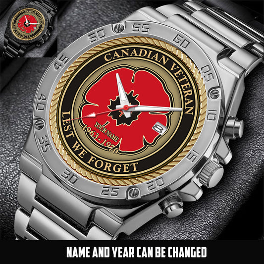 Personalized Canada Soldier/ Veteran With Name And Year Gentleman Stainless Steel Watch - 1756252802