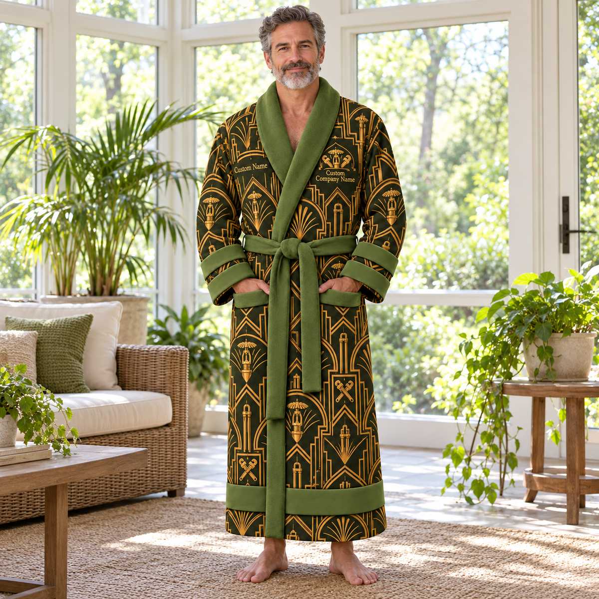 Personalized Sprinkler Fitter Bathrobe - Art Deco Craft lifestyle view