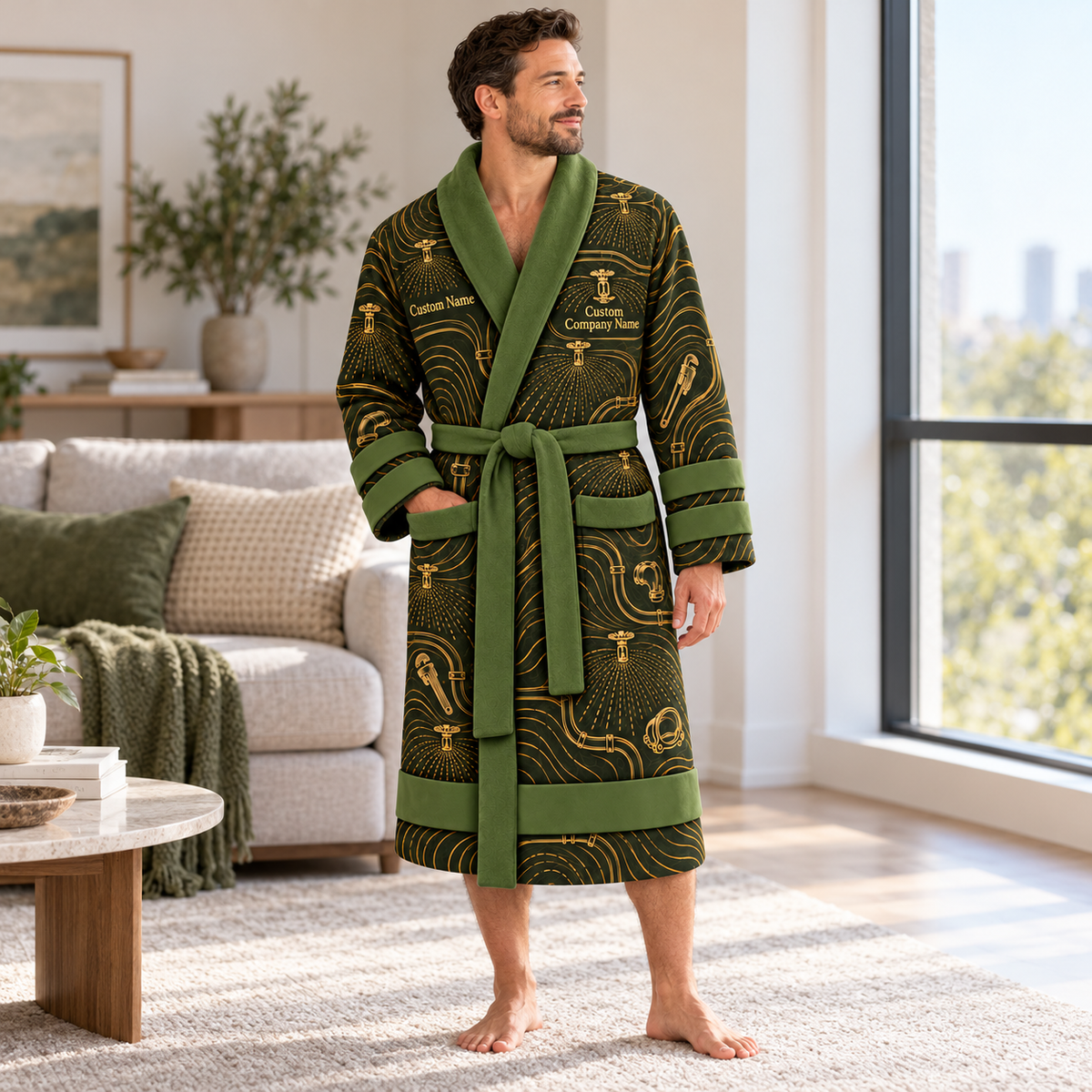 Personalized Sprinkler Fitter Bathrobe - Contour Lines lifestyle view