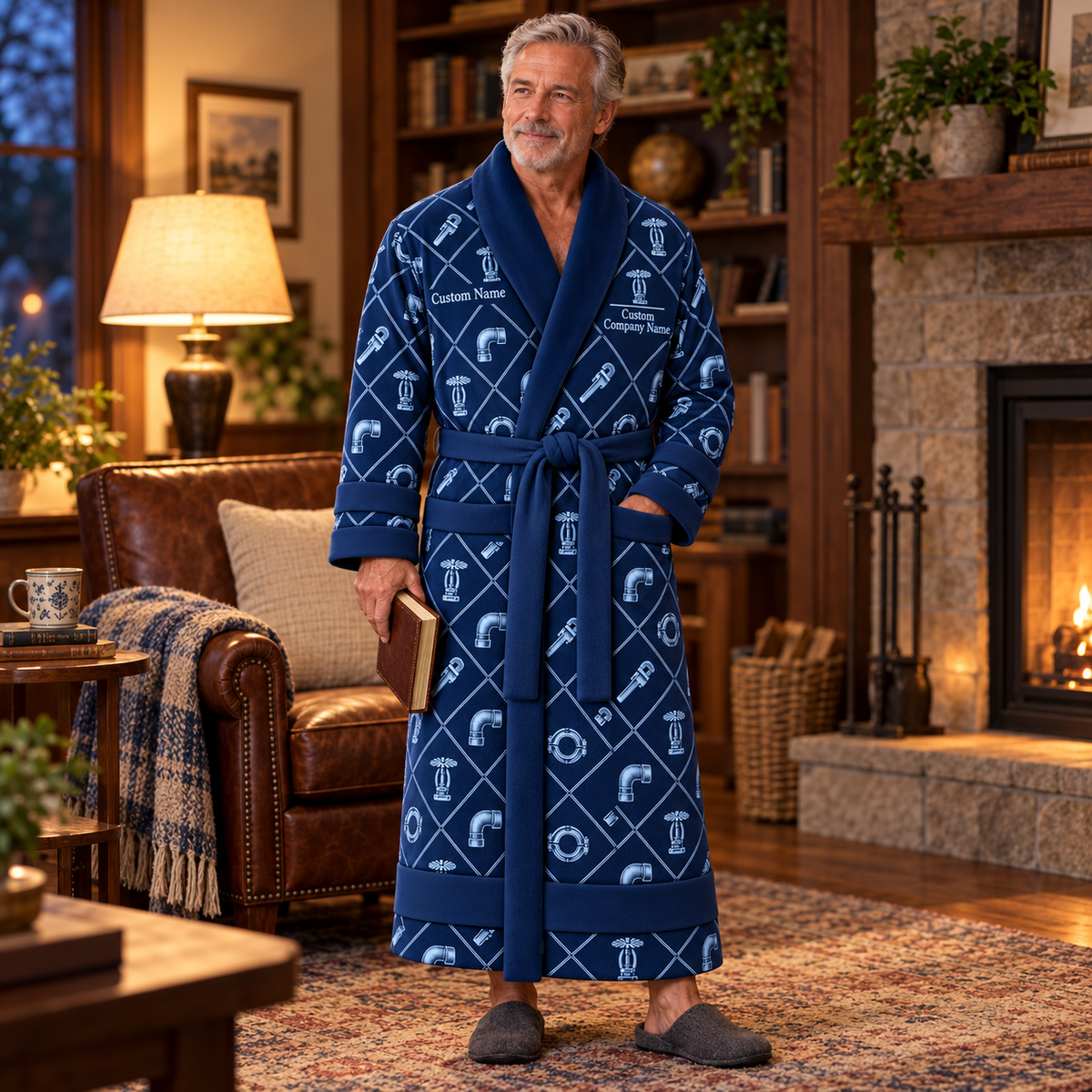 Personalized Sprinkler Fitter Bathrobe - Diamond Emblems lifestyle view