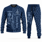 sprinkler fitter occupation-themed sweater and jogger combo navy color with name and company artwork