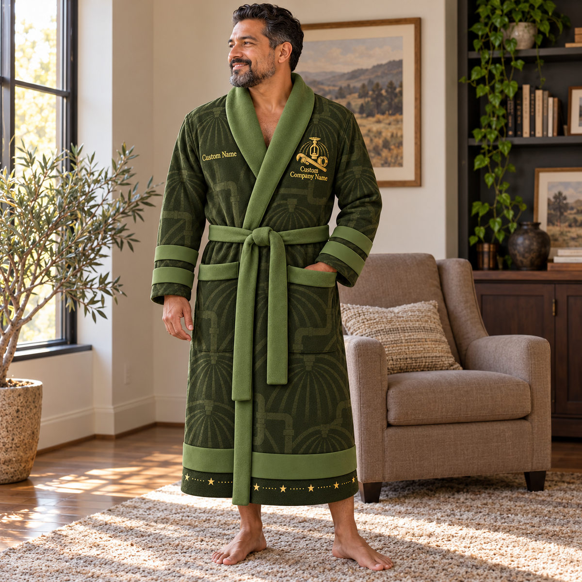 Personalized Sprinkler Fitter Bathrobe - Signature Silhouette lifestyle view