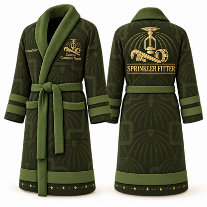 Personalized Sprinkler Fitter Bathrobe - Signature Silhouette olive front and back view