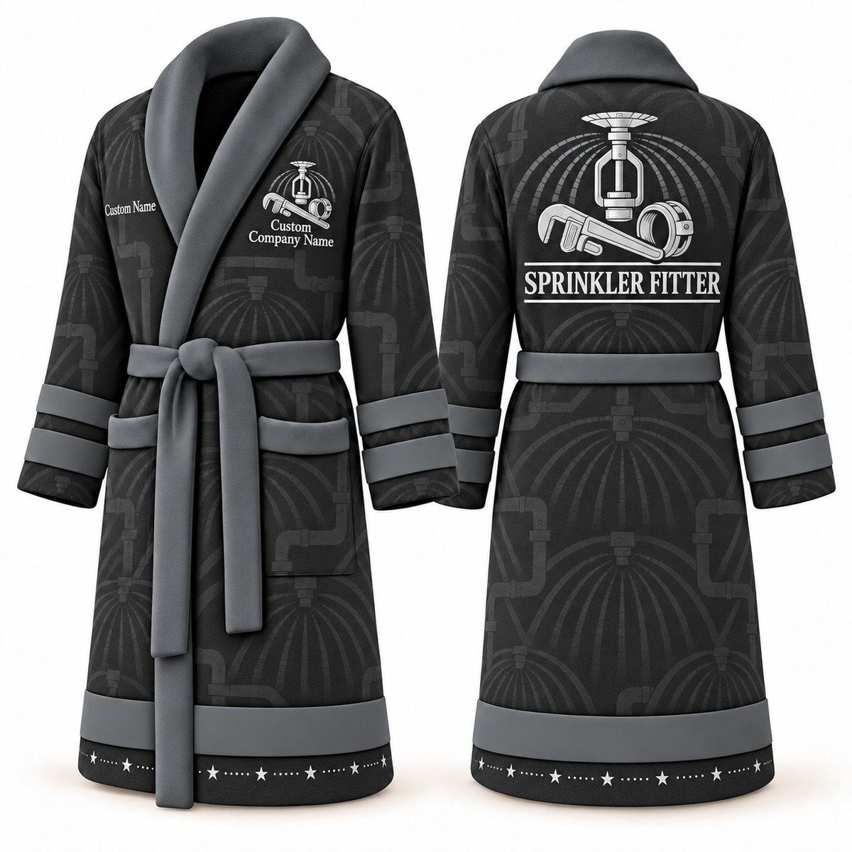 Personalized Sprinkler Fitter Bathrobe - Signature Silhouette slate front and back view