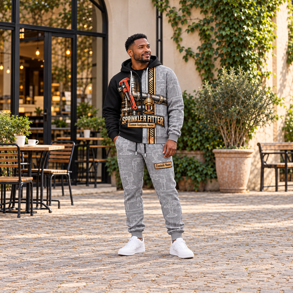 sprinkler fitter full-zip hoodie and matching joggers - adult male lifestyle