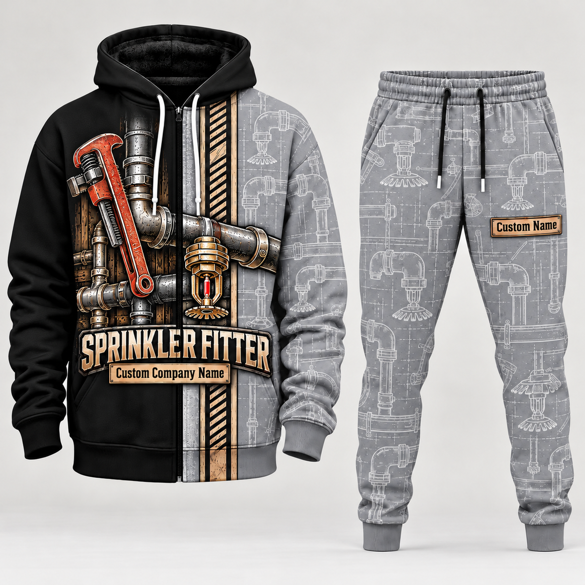 sprinkler fitter full-zip hoodie and matching joggers - lightgray catalog view