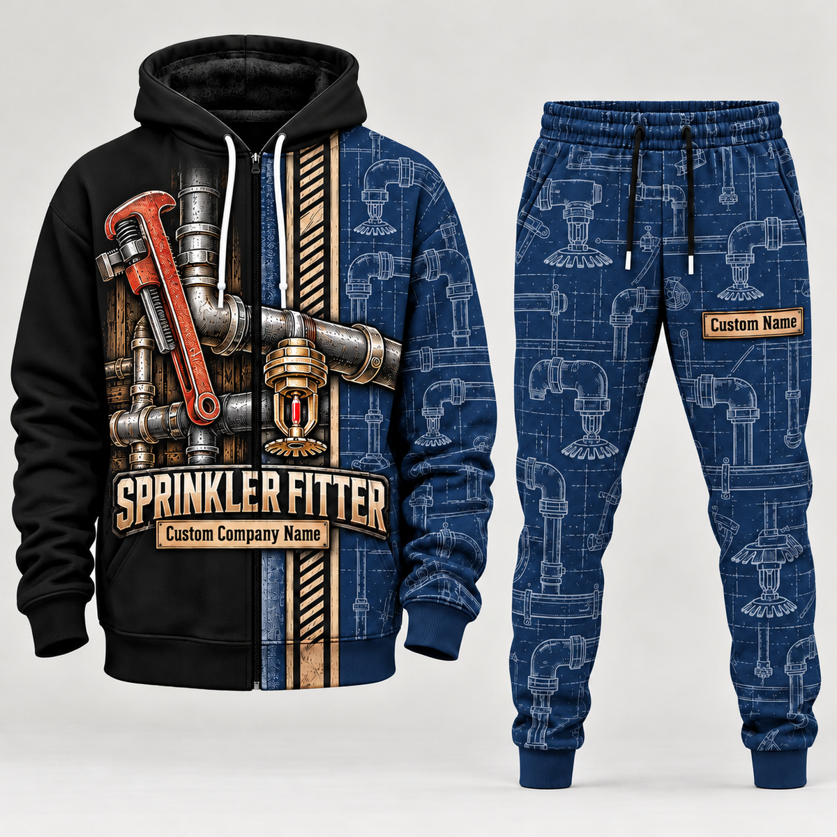 sprinkler fitter full-zip hoodie and matching joggers - navy catalog view