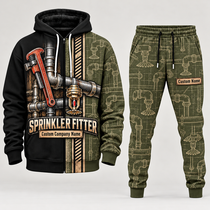 sprinkler fitter full-zip hoodie and matching joggers - olive catalog view