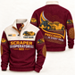 623 Scraper Operator Sports Sweatshirt in Jujube Red, front and back views, sample YOUR NAME and SINCE 2000 personalization