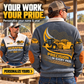 Personalized 623 Elevating Scraper Operator Sports Sweatshirt in Grey, dedicated lifestyle featured image showing front and back artwork, personalized YOUR NAME and SINCE 2000