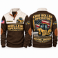 CB10 Roller/Compactor Operator Sports Sweatshirt in Brown, front and back views, sample YOUR NAME and SINCE 2000 personalization