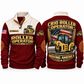 CB10 Roller/Compactor Operator Sports Sweatshirt in Jujube Red, front and back views, sample YOUR NAME and SINCE 2000 personalization