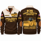 836 Landfill Compactor Operator Sports Sweatshirt in Brown, front and back views, sample YOUR NAME and SINCE 2000 personalization
