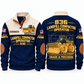 836 Landfill Compactor Operator Sports Sweatshirt in Navy, front and back views, sample YOUR NAME and SINCE 2000 personalization