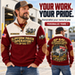 Personalized SP 64i Concrete Slipform Paver Operator Sports Sweatshirt in Jujube Red, dedicated lifestyle featured image showing front and back artwork, personalized YOUR NAME and SINCE 2000