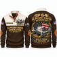 SP 64i Concrete/Slipform Paver Operator Sports Sweatshirt in Brown, front and back views, sample YOUR NAME and SINCE 2000 personalization