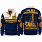 PL83 Pipelayer/Sideboom Operator Sports Sweatshirt in Navy, front and back views, sample YOUR NAME and SINCE 2000 personalization