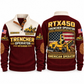 RTX450 Trencher Operator Sports Sweatshirt in Jujube Red, front and back views, sample YOUR NAME and SINCE 2000 personalization