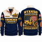 RTX450 Trencher Operator Sports Sweatshirt in Navy, front and back views, sample YOUR NAME and SINCE 2000 personalization