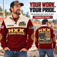 Personalized TRUVAC HXX Truck-Mounted Hydrovac Sports Sweatshirt in Jujube Red, dedicated lifestyle featured image showing front and back artwork, personalized YOUR NAME and SINCE 2000