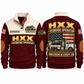 HXX Hydrovac/Vacuum Excavator Operator Sports Sweatshirt in Jujube Red, front and back views, sample YOUR NAME and SINCE 2000 personalization