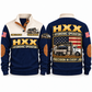 HXX Hydrovac/Vacuum Excavator Operator Sports Sweatshirt in Navy, front and back views, sample YOUR NAME and SINCE 2000 personalization