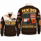 HX30 Hydrovac/Vacuum Excavator Operator Sports Sweatshirt in Brown, front and back views, sample YOUR NAME and SINCE 2000 personalization