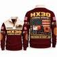 HX30 Hydrovac/Vacuum Excavator Operator Sports Sweatshirt in Jujube Red, front and back views, sample YOUR NAME and SINCE 2000 personalization