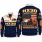 HX30 Hydrovac/Vacuum Excavator Operator Sports Sweatshirt in Navy, front and back views, sample YOUR NAME and SINCE 2000 personalization