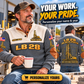Personalized Liebherr LB 28 Foundation Drilling Rig Sports Sweatshirt in Grey, dedicated lifestyle featured image showing front and back artwork, personalized YOUR NAME and SINCE 2000