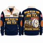 Main Beam TBM — Mill Creek Big Tex configuration Tunnel Boring Machine Operator Sports Sweatshirt in Navy, front and back views, sample YOUR NAME and SINCE 2000 personalization