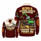 830 E Material Handler Operator Sports Sweatshirt in Jujube Red, front and back views, sample YOUR NAME and SINCE 2000 personalization