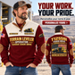 Personalized T1255III Chain Drive Terrain Leveler Surface Miner Sports Sweatshirt in Jujube Red, dedicated lifestyle featured image showing front and back artwork, personalized YOUR NAME and SINCE 2000